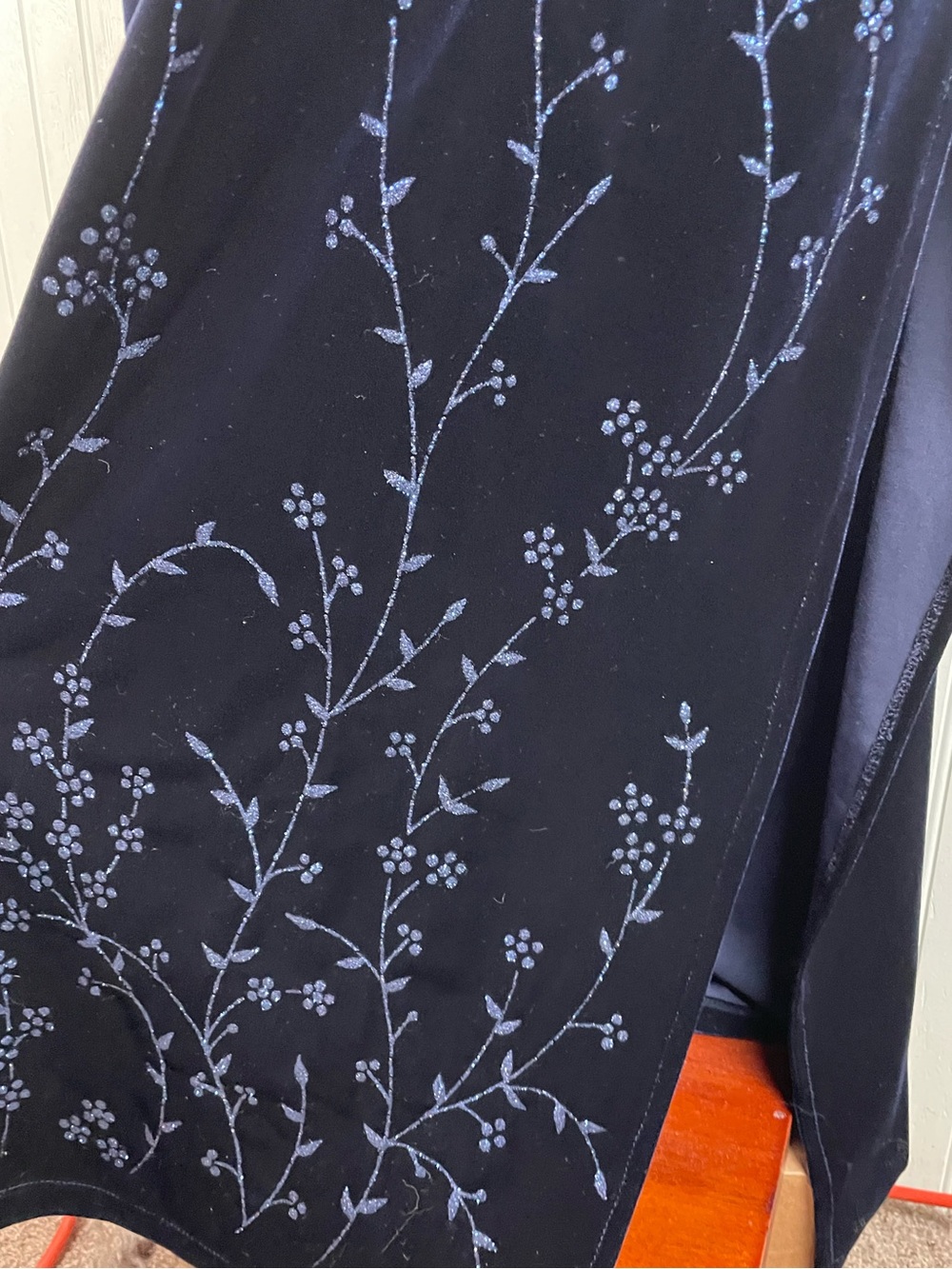 Vintage 90s Y2K Deep Blue Velvet Glitter Flower Maxi Dress Whimsigoth Fairycore - Picture 7 of 12